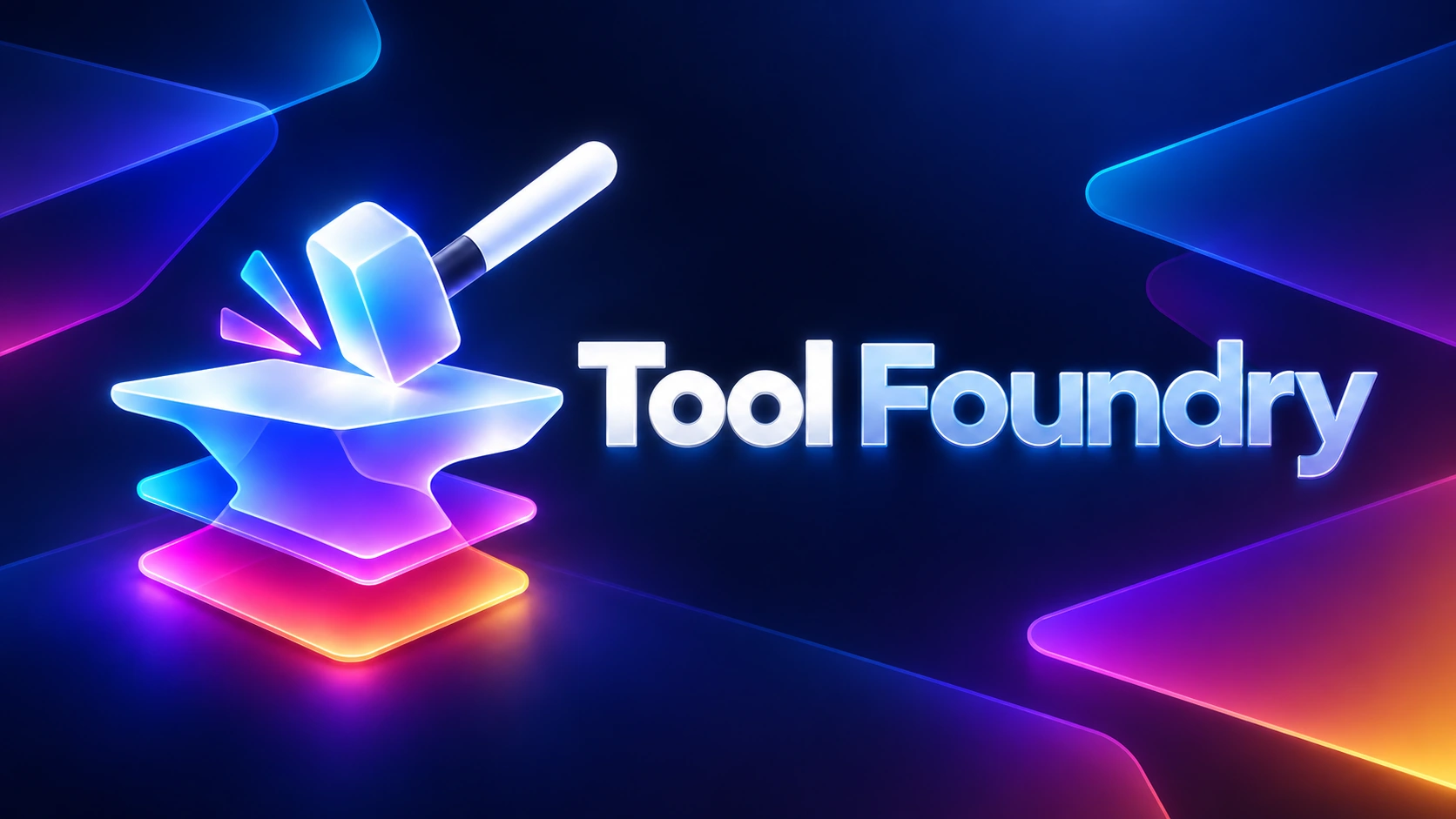 Tool Foundry official brand banner with its neon hammer and layered anvil logo